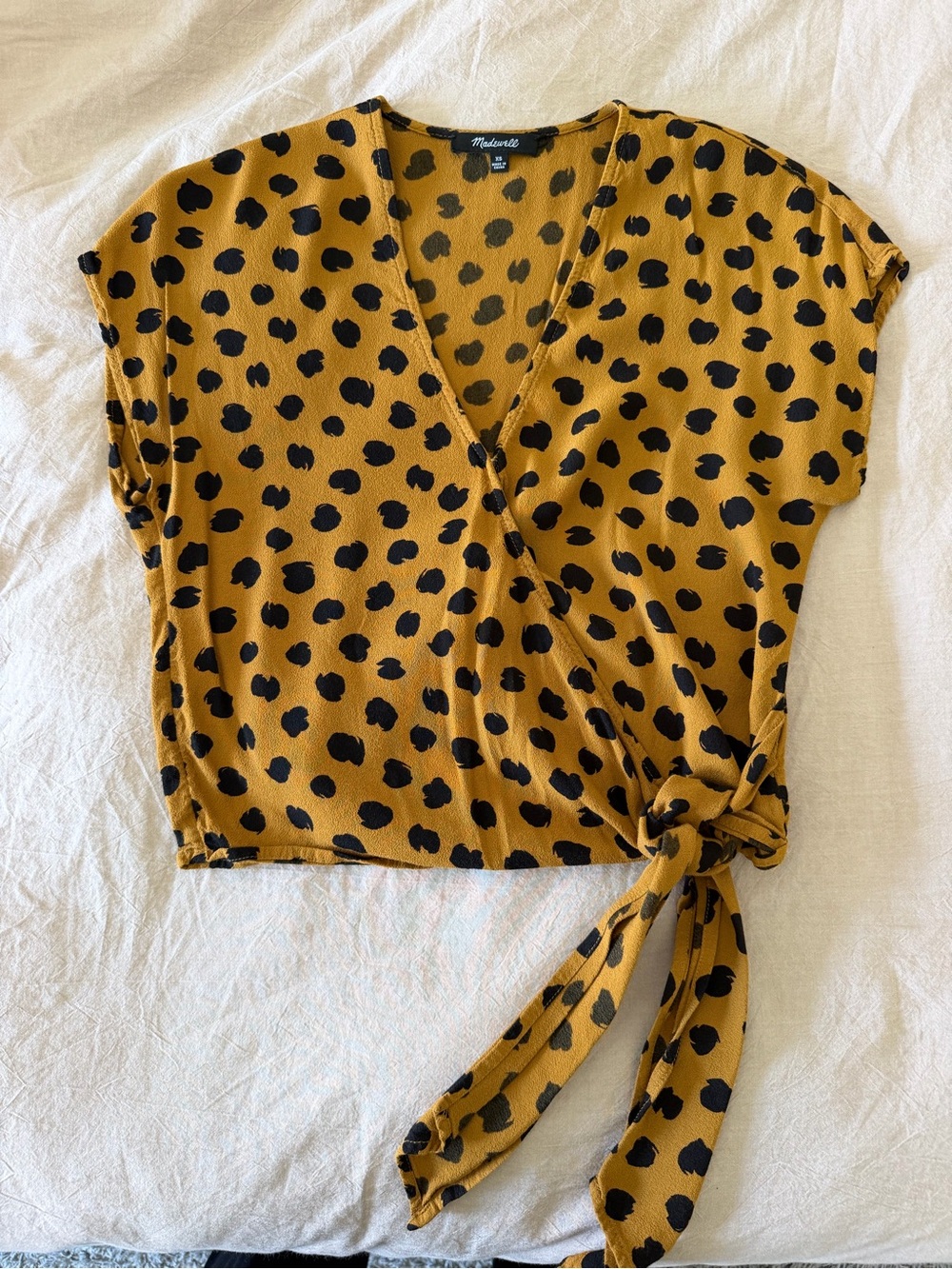 Madewell Mustard/Tan Black Dot Wrap Top